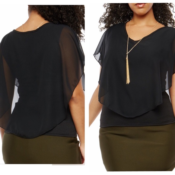 Tops - Plus Size Overlay Top with Necklace
